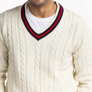 Breathable Cricket <b>Cable</b> <b>Knit</b> Striped V-Neck <b>Sweater</b> Custom Logo Printed Men's Winter Knitwear ODM Supply - Product Image 3