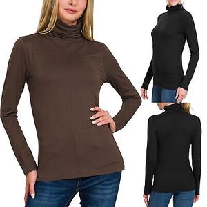 Camiseta de cuello alto de manga larga para mujer de alta calidad 100% algodón OEM Bangladesh Factory Camiseta de cuello alto para mujer - Product Image 5
