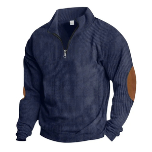 Automne hiver sweat à capuche pour hommes couleur Pure à manches longues col montant décontracté coupe confortable col en v fermeture à glissière haut - Product Image 5