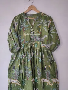 Export Quality Block Floral Printed Cotton Long Maxi <b>Dress</b> for <b>All</b> Occasion Wear From Indian Exporter - Product Image 5