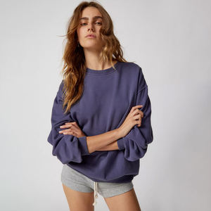 Sudadera Oversize para Mujer, 100% Algodón, Lisa, Hombros Caídos, Estilo Urbano, con Logotipo Personalizado, Cuello Redondo - Product Image 1