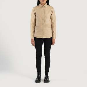 Zenith <b>Lightweight</b> Beige Leather Bomber <b>Jacket</b> for Ladies Satin Fabric Linen Lining for Autumn Spring Season Customizable Logo - Product Image 3
