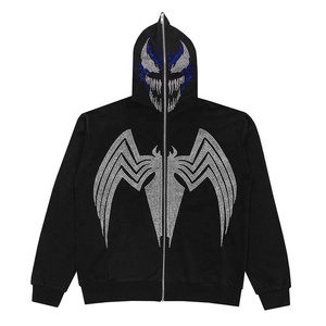 Otoño Invierno Unisex Hombres Moda Sudadera con capucha Custom Rhinestone Streetwear Full Zip up Hoodie Oversize Casual Full Face Zipper Hoodie - Product Image 5