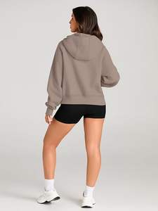 Femmes surdimensionné pull à capuche demi fermeture éclair polaire sweats 2025 hiver hauts à la mode 100% coton automne tenues - Product Image 3