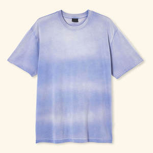 Camiseta personalizada para hombre con diseño de lavado ácido de desvanecimiento solar Camiseta de punto informal de color sólido con cuello redondo de secado rápido - Product Image 6