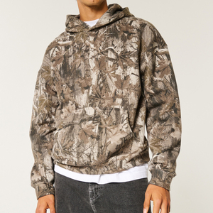 ชุดวอร์มลายพรางแบบซิปเต็มตัวสำหรับผู้ชาย ลายพรางป่า กางเกงวอร์มทรงโอเวอร์ไซส์เนื้อหนา และเสื้อฮู้ดครอป ชุดวอร์มผู้ชาย - Product Image 2