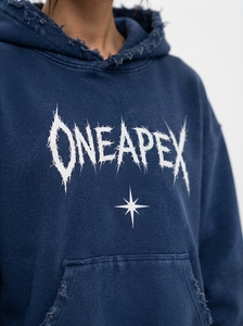 Custom <b>Navy</b> <b>Blue</b> Washed Distressed Hoodie Sweatpants Set Oversized Fleece Tracksuit Streetwear Two Piece <b>Jogger</b> Set - Product Image 6