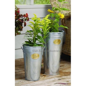 Bac de jardinières galvanisé de forme ronde avec poignées pour la décoration de jardin extérieur à la maison Pot de plantes et jardinières - Product Image 5