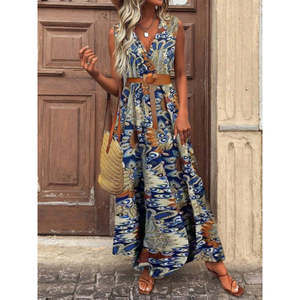 Vestido Maxi Estampado con Tirantes y Cuello Cruzado para Mujer de Jane's, Estilo Casual sin Mangas para Verano, Diseño sin Cinturón para Uso Diario - Product Image 2