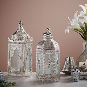 2026 Beautifully Handcrafted <b>Silver</b> Nickel Metal Moroccan Classic Candle Holder <b>Lantern</b> Floral Glass for Home Decoration Wedding - Product Image 3