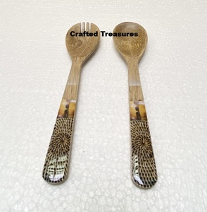 ชุดเสิร์ฟสลัดช้อนส้อมพิมพ์ลายไม้และเคลือบหรูหราไม่เหมือนใครสำหรับเครื่องครัวเครื่องใช้บนโต๊ะอาหารของใช้ในบ้าน - Product Image 6