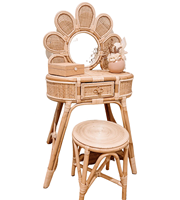 Coiffeuse Boho en rotin tissée à la main pour enfants Coiffeuse en osier avec chaise pour enfants OEM et emballage au Vietnam