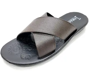 Sandal kulit untuk pria, sandal kulit coklat nyaman tali silang lembut kualitas tinggi 100% kulit gaya harian