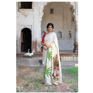 Sari de Georgette festivo exportador indio con trabajo de espejo para celebraciones navideñas sari con estampado floral - Product Image 1