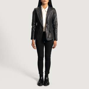 Selina <b>Women's</b> Black Leather Blazer - Product Image 4