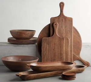 Platos de servicio de madera maciza reutilizables de uso diario, artesanías ecológicas, vajilla de comedor sostenible para decoración de mesa de cocina - Product Image 6