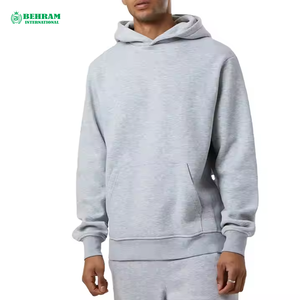 Sudaderas con capucha y sudaderas deportivas de cuello redondo de algodón gris jaspeado para hombre - Product Image 4