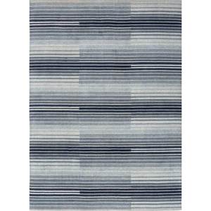 Alfombra de Lana Hecha a Mano Contour Blue, Diseño Clásico a Rayas, Rectangular, para Sala de Estar, Uso Doméstico, Alfombra de Viscosa para Pasillo, Modelo Hwl-131 - Product Image 1