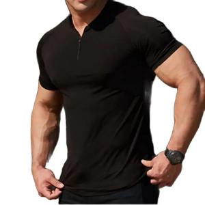 Camiseta de manga corta de Color puro con cremallera de verano 2025 para hombre con logotipo personalizado en la parte delantera, tela transpirable ecológica, tallas - Product Image 2