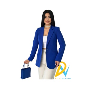 เสื้อแจ็กเก็ตกระดุมเม็ดเดียวสีฟ้าแซ็กซี่ของผู้หญิงที่สง่างาม - Product Image 4