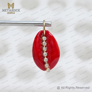 จี้เปลือกหอยสีเหลืองทอง14K ประดับเพชรเปลือกหอยเครื่องประดับสำหรับทุกเพศของขวัญแฮนด์เมดดีไซน์ใหม่จี้เปลือกวัว - Product Image 4