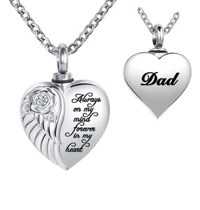 Collar de cremación de corazón de papá para cenizas, collar de urna de ala de Ángel, recuerdo conmemorativo, joyería grabada siempre encendida para siempre, tamaño personalizado - Product Image 1