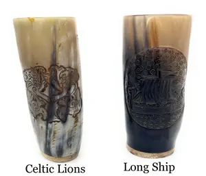 Verre à liqueur en corne naturelle de haute qualité, poli, gravé à la main, avec nouveaux slogans de Noël - Product Image 2