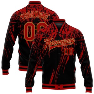 Direct Industry Wholesale Casual Winter Custom Black Red-Old <b>Gold</b> 3D Pattern Design Bomber Full-Snap Varsity Letterman Jacket - Product Image 1