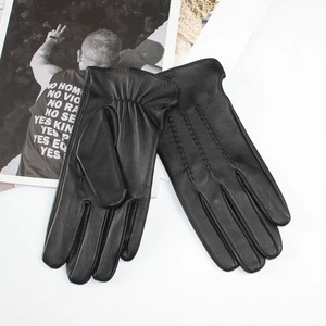 Gants de conduite en peau de mouton pour hommes, couleur unie, cuir simple, écran tactile non doublé, gants de moto à ondulation mode - Product Image 3