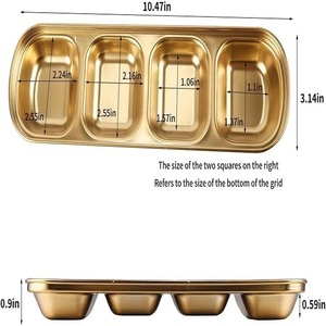 Service de vaisselle élégant en acier inoxydable doré, bols à tremper à 4 compartiments avec tasses à sauce divisées, plateau à tremper en or - Product Image 3