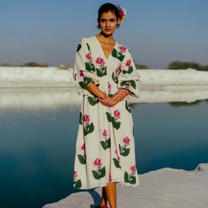 Vestido de fiesta largo con estilo de algodón hecho a mano indio, regalo de novia con estampado floral, vestido de moda personalizado para mujer, ropa de verano - Product Image 1