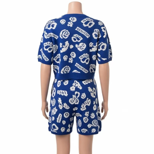 ชุดกางเกงขาสั้นสองชิ้นถักด้วยซิลค์สกรีนพิมพ์ลายผ้าฝ้ายโพลีเอสเตอร์ผสมนุ่มสบายชุดกีฬาสำหรับผู้ชายและผู้หญิงฤดูร้อน - Product Image 4