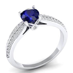 Anillo de Zafiro Azul de 0.75 Quilates con Corte Redondo, Oro Blanco Sólido de 14K, Joyería Fina con Moissanita Certificada por GRA, Personalizado por REYES - Product Image 2