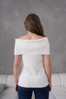 Blusa de punto con cuello sin hombros para mujer Textura transpirable de punto acanalado Elegante y cómoda Producción OEM de alta calidad