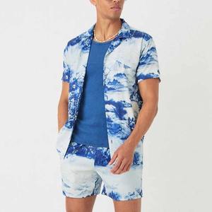 ชุดเสื้อเชิ้ตและกางเกงขาสั้นสำหรับผู้ชายเสื้อสองชิ้นย้อมสีมัดย้อมแบบกำหนดเองสำหรับฤดูร้อน - Product Image 1