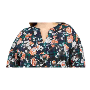 Haut en mousseline de soie bleu marine pour femme Tommy Hilfiger, imprimé floral, col fendu, style décontracté, taille 3X - Product Image 2
