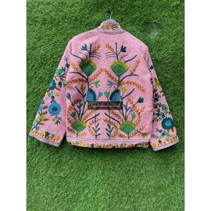 Customizable Embroidery Suzani Jute Fabric Jacket for Autumn Season Women's Handmade Cotton Suzani Jacket Embroidered Uzbek - Product Image 5