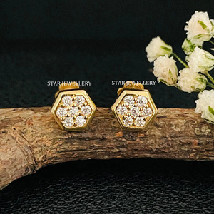 14K แข็งทองธรรมชาติตุ้มเพชรแกนหกเหลี่ยมสำหรับเจาะหูจมูก - Product Image 3