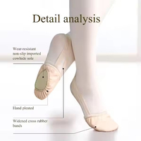 Chaussons de danse souples à demi-semelle en cuir véritable avec doublure en coton, rose chair et noir, pour femmes, fabriqués aux États-Unis