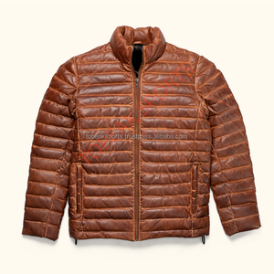 Chaqueta de Cuero Marrón Personalizada OEM 2026, la Más Vendida, para Hombre, 100% Alta Calidad, Precio al por Mayor, Chaqueta Bomber de Moda con Calefacción - Product Image 4