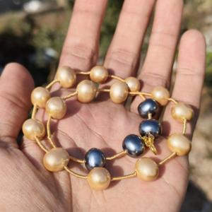 Collar de Perlas Naturales en Forma de Pepita, Cuentas Barrocas Gris Dorado, Gargantilla de Perlas de Dos Tonos, Joyería Hecha a Mano, Regalo para Ella - Product Image 2