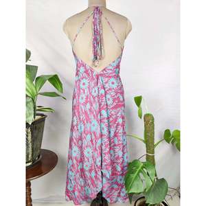 Boho Recycled Silk Summer Maxi Dress Bohemian Halter Neckline with Tassel Decoration for <b>Beach</b> or Strand Use - Product Image 3