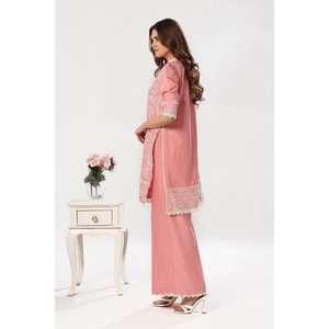 Traje de dos piezas sin coser, bordado, de tela rosa, para mujer, conjunto elegante y con estilo. - Product Image 5