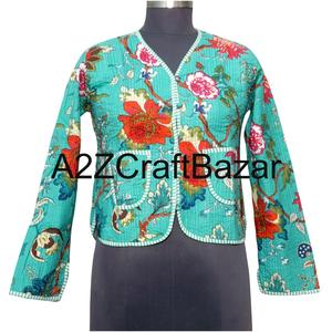 Veste courte réversible pour femme en coton biologique 100% tissé matelassé, style bohème vintage, imprimé patchwork, automne/hiver - Product Image 1