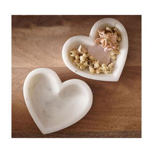 Indian Handmade Carved Marble & Stone <b>Heart</b> Shape <b>Bowl</b> with Natural Shade for Kitchen Use and Home Decoration - Product Image 1
