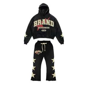 Top fabriqué personnalisé Vintage soleil fané conception pull à capuche ensemble de pantalons de survêtement écologique poids lourd coupe-vent survêtement - Product Image 4