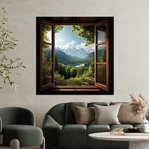 Arte de pared en lienzo impreso: Escena de escape a la naturaleza en el lago forestal, enrollado en lienzo tipo galería - Product Image 1
