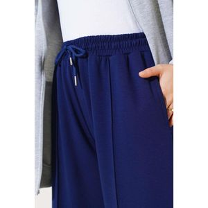 Pantalon évasé à jambes larges bleu marine Loysha pour femmes fermeture à taille élastique décontractée avec rayures respirant et froissé - Product Image 2