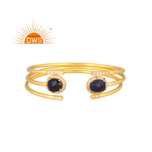 Último diseño hecho a mano 18K chapado en oro Natural Cz y zafiro azul Gemstone Cuff Bangle Demi Fine Jewelry Manufacturer - Product Image 1