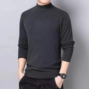 Autumn/Winter <b>Men's</b> Double-Sided Fleece-<b>Lined</b> <b>Long</b> Sleeve <b>T</b>-<b>Shirt</b> Low Collar Base Layer Top with Front Logo Blank Design - Product Image 5